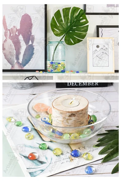 Dekoratif Renkli Düz Cam Taşlar 40 lı 1 Paket El Sanatları Vazo Doldusu Akvaryum Süsü Değerli Cam Taşları - Resim 2