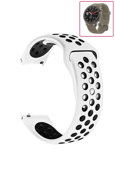 KRETON KRETON Amazfit GTR 47mm Uyumlu Kordon Yumuşak Dokulu Delikli Desenli Silikon Kayış - Resim 2