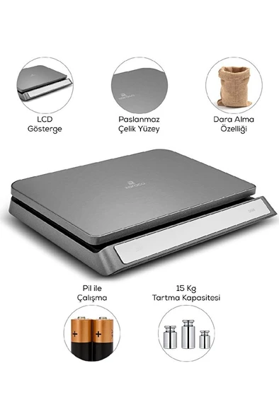 x Refika Mutfak Tartısı Gastro Scale İnox 15 kg Kapasite - 2