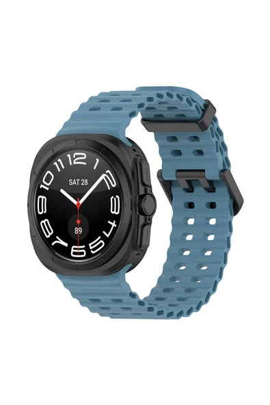 KRETON KRETON Samsung Galaxy Watch 7 Ultra 47mm ile Uyumlu Kordon Dalgalı Delikli Metal Tokalı Silikon Kayış ürün görseli