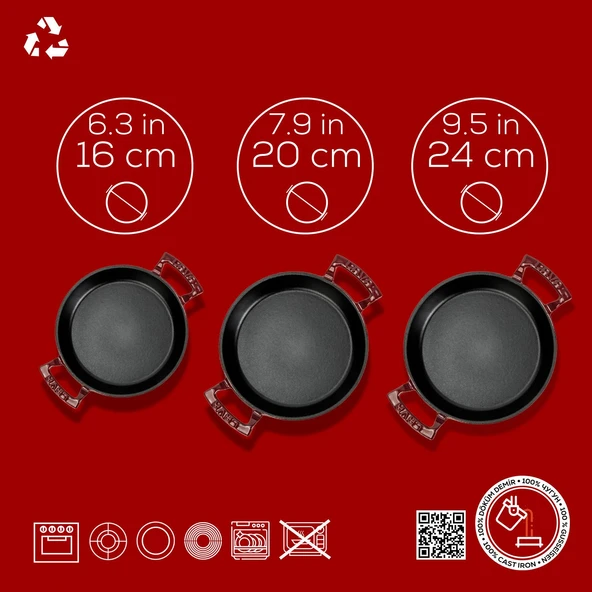 Lava Döküm Bordo 3’lü Sahan Seti (16-20-24 cm) – Şef Kalitesinde Lezzet ve Şıklık Bir Arada-Bordo - Resim 4