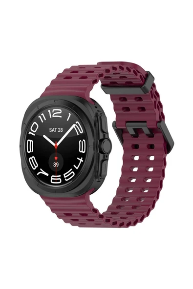 KRETON KRETON Samsung Galaxy Watch 7 Ultra 47mm ile Uyumlu Kordon Dalgalı Delikli Metal Tokalı Silikon Kayış - Resim 5