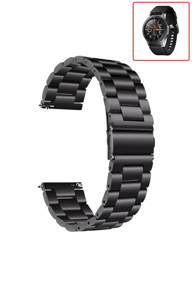 KRETON KRETON Samsung Galaxy Watch 46mm Uyumlu SİYAH Kordon Klasik Baklava Model Paslanmaz Çelik Metal Kayış - Resim 2