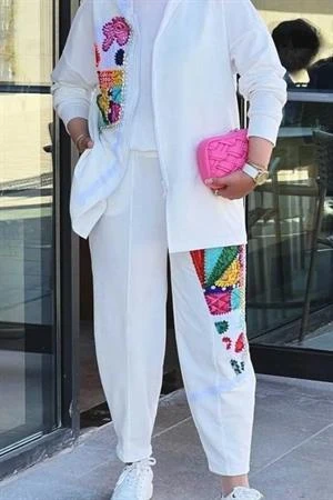 Kadın Taş İşlemeli Kapüşonlu Özel Tasarım Tesettür İkili Takım - Resim 5