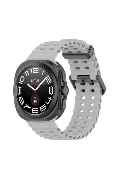 KRETON KRETON Samsung Galaxy Watch 7 Ultra 47mm ile Uyumlu Kordon Dalgalı Delikli Metal Tokalı Silikon Kayış - Resim 2