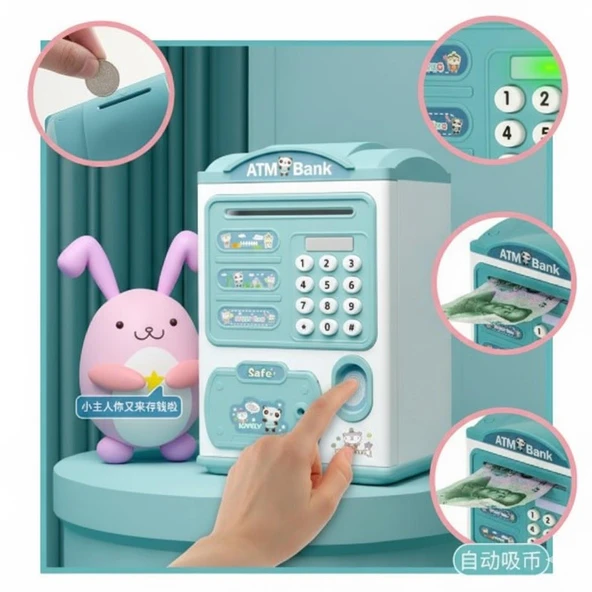 Dijital Şifreli Kasa Kumbara Mini Atm Parmak İzi Görünüm - Resim 3