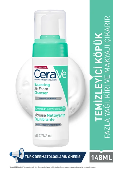 Cerave Karma ve Hassas Ciltler için Balancing Air Foam Yüz Temizleyici Köpük 148 ml ürün görseli