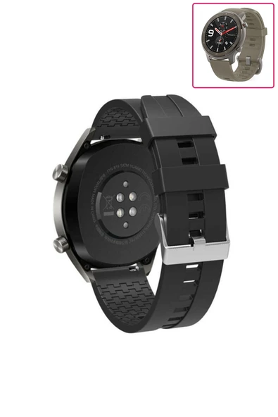 KRETON KRETON Amazfit GTR 47mm Akıllı Saat Ile Uyumlu Kaliteli Tokalı Siyah Silikon Kordon Kayış - Resim 4