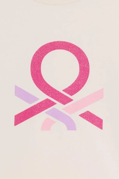 United Colors of Benetton Kız Çocuk BNT-G23331 Uzun Kollu Tshirt Ekru - 3