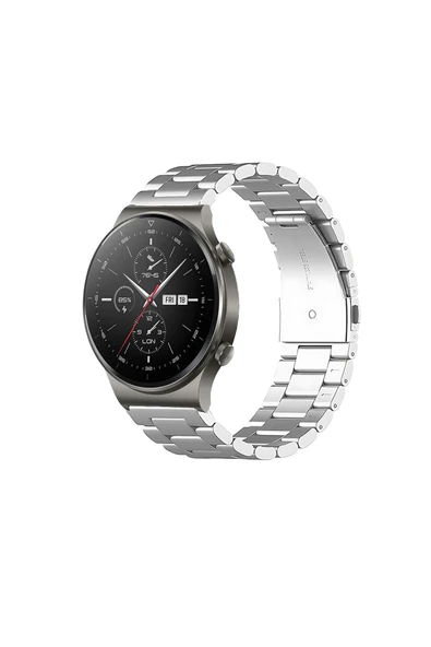 KRETON KRETON Huawei Watch Gt2 Pro Uyumlu GÜMÜŞ Kordon Klasik Baklava Model Paslanmaz Çelik Metal Kayış