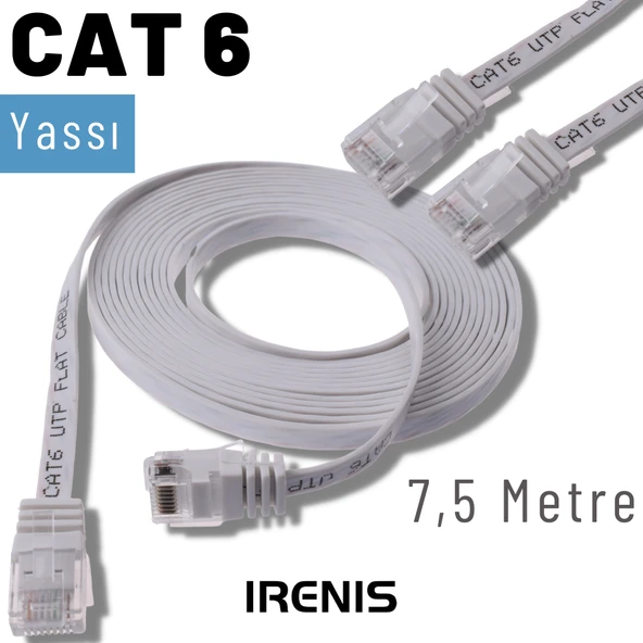 IRENIS 7,5 Metre CAT6 Kablo Yassı Ethernet Network Lan Ağ İnternet Kablosu ürün görseli