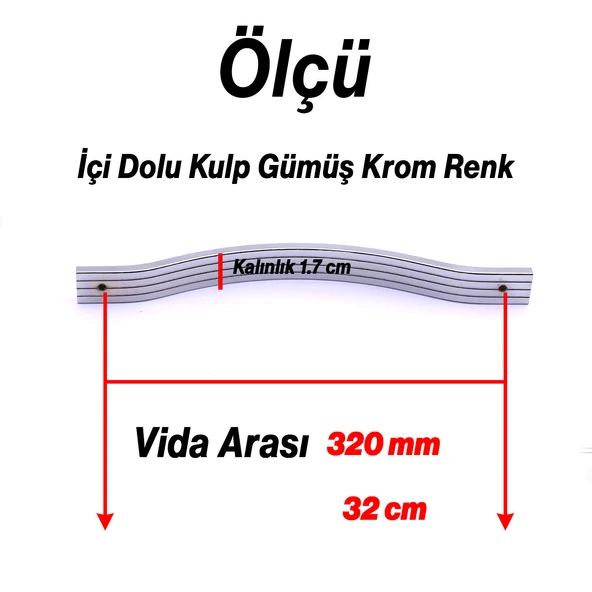 Mobilya Çekmece Dolap Kapak Kulpu Modern Mutfak Kulpları 320 mm Düz Krom Gümüş Kulp Metal - Resim 2