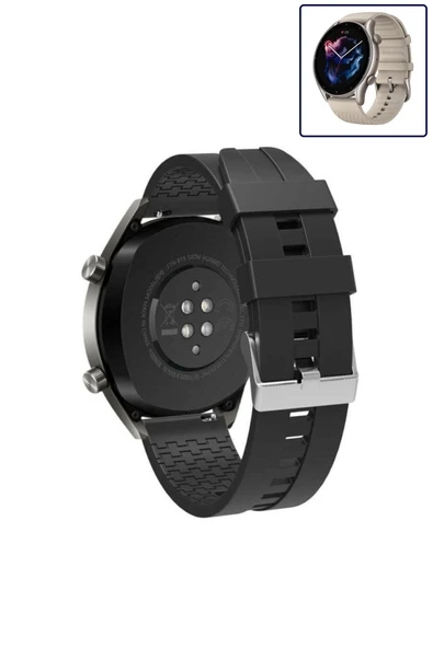 KRETON KRETON Amazfit GTR3-GTR3 PRO Akıllı Saat Ile Uyumlu Kaliteli Tokalı Siyah Silikon Kordon Kayış - Resim 7
