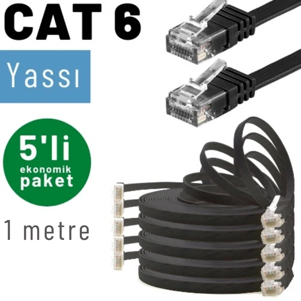 5 adet 1 Metre IRENIS CAT6 Kablo Yassı Ethernet Network Lan Ağ Kablosu - Resim 7