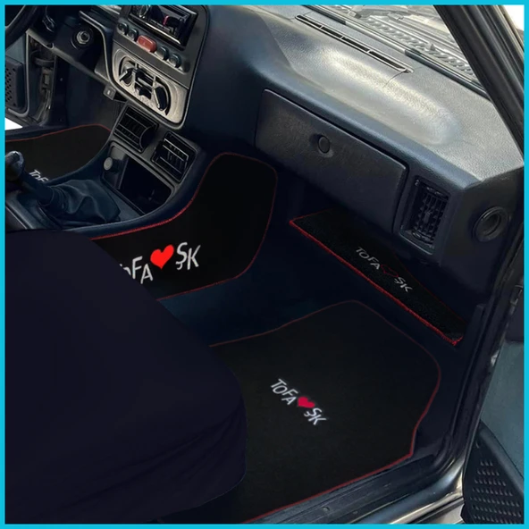 Tofaş Şahin Doğan Kartal Nakışlı Siyah Oto Paspas & Vites Konsol Halısı & Torpido Alt Sehpa Örtüsü - Resim 3