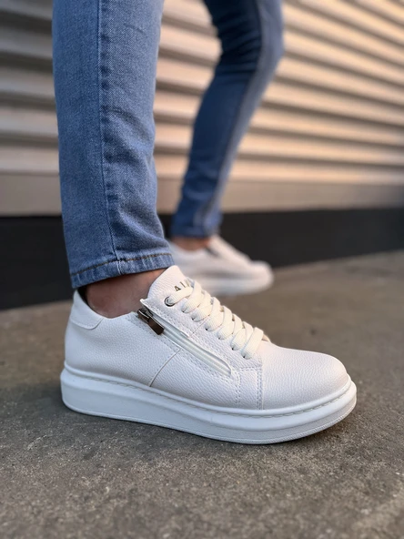 JY155 Warrior Bağcıklı ve Fermuarlı Cilt Erkek Günlük Sneaker Ayakkabı CBT - Beyaz ürün görseli