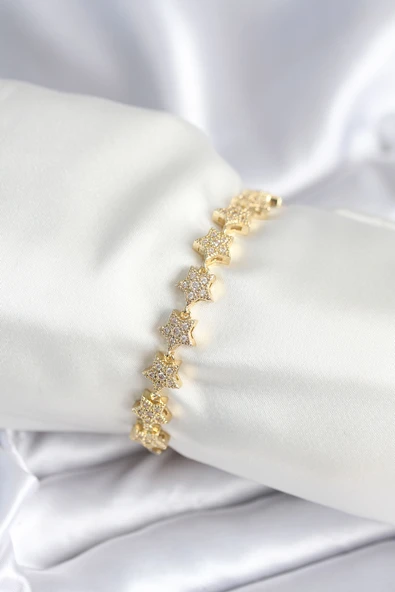 Pirinç Gold Renk Yıldız Model Kadın Bileklik - TJ-BB7980