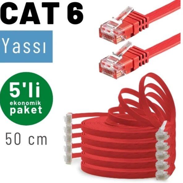 5 adet 50 cm IRENIS CAT6 Kablo Yassı Ethernet Network Lan Ağ Kablosu - Resim 4