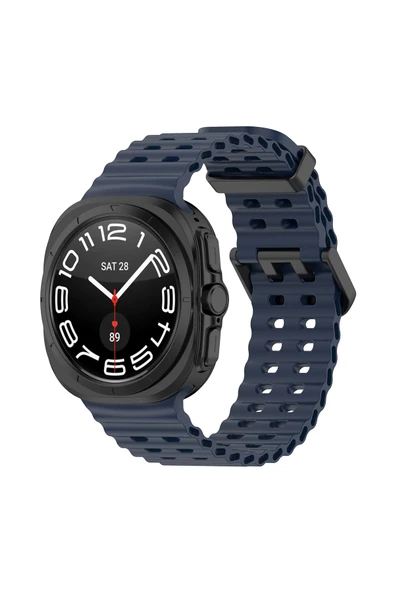 KRETON KRETON Samsung Galaxy Watch 7 Ultra 47mm ile Uyumlu Kordon Dalgalı Delikli Metal Tokalı Silikon Kayış - Resim 4