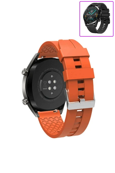 KRETON KRETON Huawei Watch Gt2 46mm Akıllı Saat Ile Uyumlu Kaliteli Tokalı Siyah Silikon Kordon Kayış - Resim 2