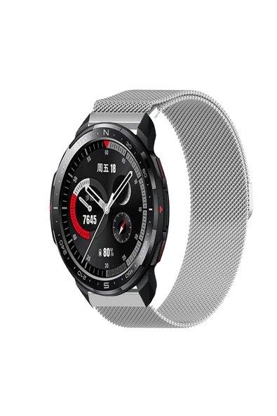KRETON KRETON Honor Watch GS Pro Uyumlu Kordon Hasır Metal Örgü Tarz Mıknatıslı Milano Kayış - Resim 3