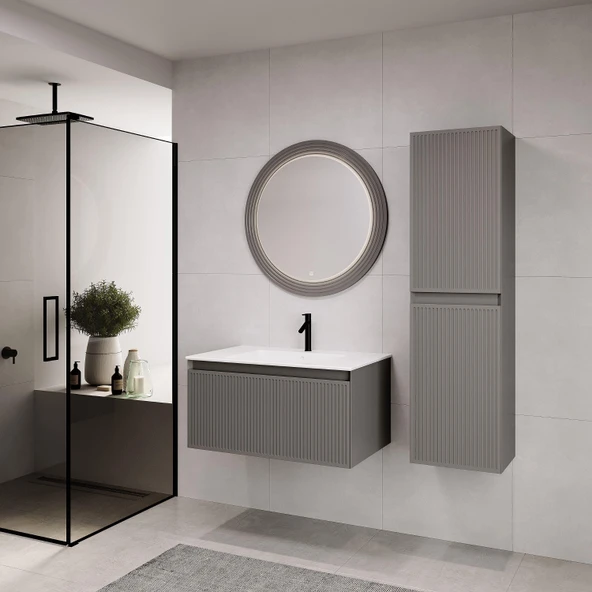 Denko Belgrad 81 cm (Çimento Gri) Banyo Dolabı Takımı ve Boy Dolabı ürün görseli