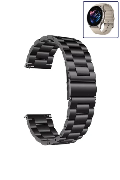 KRETON KRETON Amazfit GTR3-GTR3 PRO Uyumlu GÜMÜŞ Kordon Klasik Baklava Model Paslanmaz Çelik Metal Kayış - Resim 8