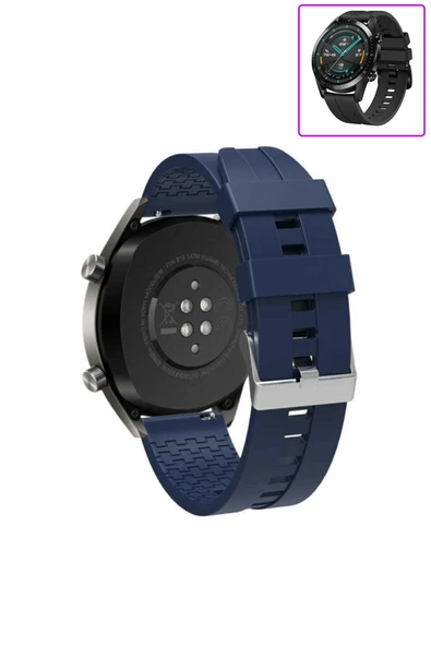 KRETON KRETON Huawei Watch Gt2 46mm Akıllı Saat Ile Uyumlu Kaliteli Tokalı Siyah Silikon Kordon Kayış - Resim 5