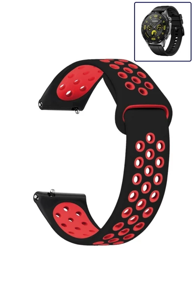 KRETON KRETON Huawei Watch Gt4 46mm Uyumlu Kordon Yumuşak Dokulu Delikli Desenli Silikon Kayış - Resim 2