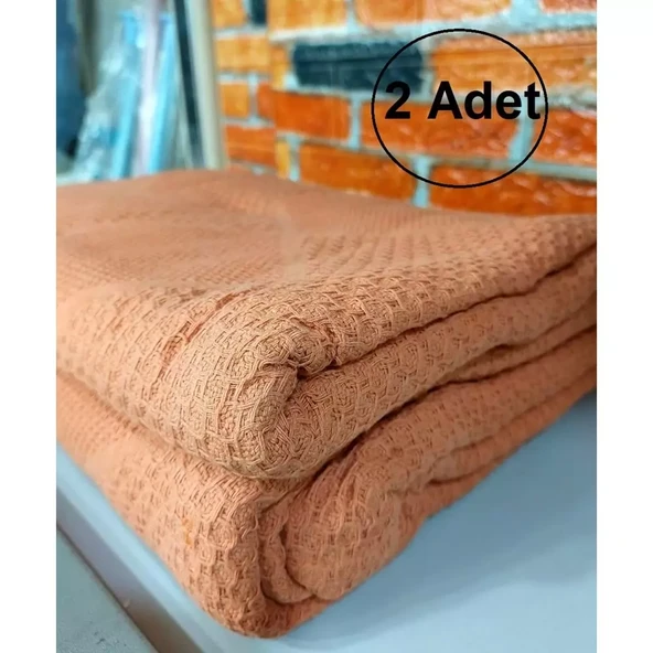 2 Adet Şaheser %100 Pamuk Çift Kişilik Pike 240x220 (Tek Pike)-Portakal