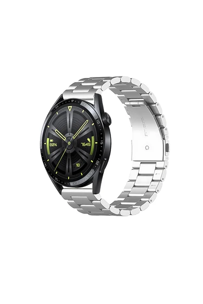 KRETON KRETON Huawei Watch Gt3 46mm Uyumlu GÜMÜŞ Kordon Klasik Baklava Model Paslanmaz Çelik Metal Kayış ürün görseli