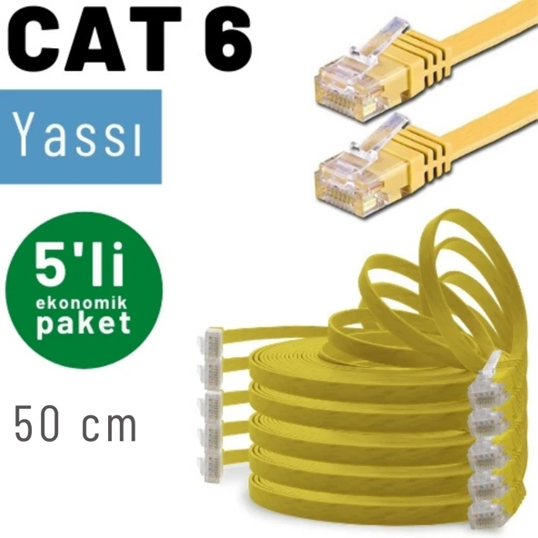 5 adet 50 cm IRENIS CAT6 Kablo Yassı Ethernet Network Lan Ağ Kablosu ürün görseli