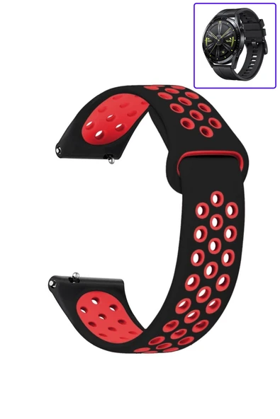 KRETON KRETON Huawei Watch Gt3 46mm Uyumlu Kordon Yumuşak Dokulu Delikli Desenli Silikon Kayış - Resim 2