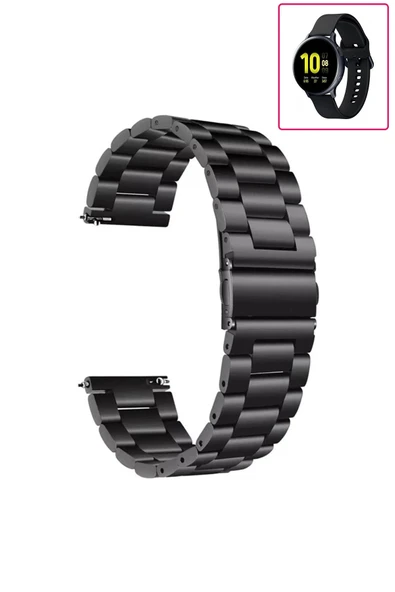 KRETON KRETON Samsung Galaxy Watch Active2 40mm/44mm Uyumlu SİYAH Kordon Baklava Model Paslanmaz Çelik Metal Kayış - Resim 2