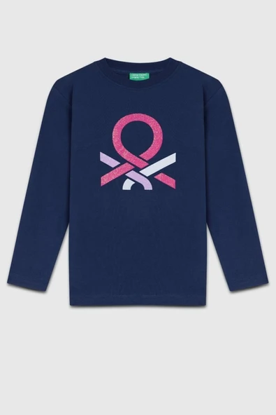 United Colors of Benetton Kız Çocuk BNT-G23331 Uzun Kollu Tshirt Lacivert ürün görseli