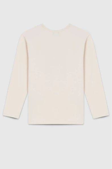 United Colors of Benetton Kız Çocuk BNT-G23331 Uzun Kollu Tshirt Ekru - 2