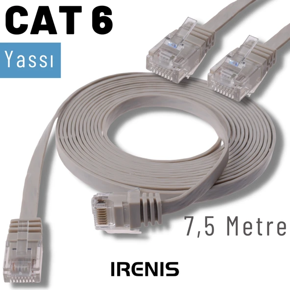 IRENIS 7,5 Metre CAT6 Kablo Yassı Ethernet Network Lan Ağ İnternet Kablosu - Resim 6