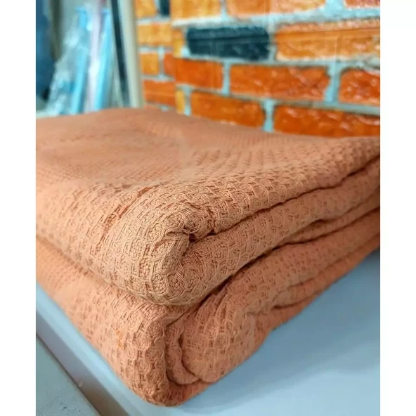 2 Adet Şaheser %100 Pamuk Çift Kişilik Pike 240x220 (Tek Pike)-Portakal - 2