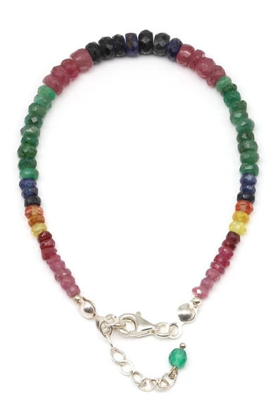 Yakut - Safir - Zümrüt Doğal Taş 925 Ayar Gümüş Bileklik Rondel Kesim - BLK-2025 - 2