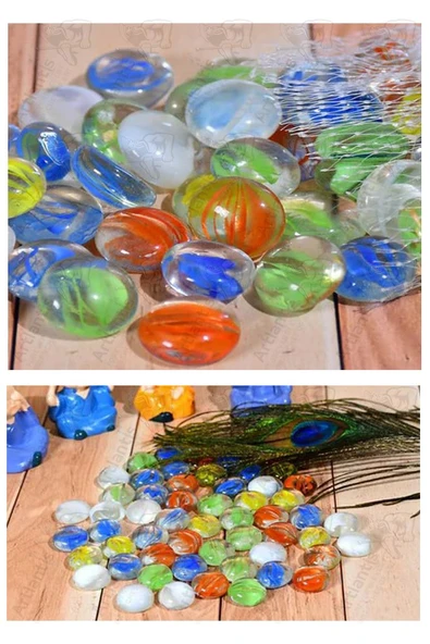Dekoratif Renkli Düz Cam Taşlar 40 lı 1 Paket El Sanatları Vazo Doldusu Akvaryum Süsü Değerli Cam Taşları - Resim 4