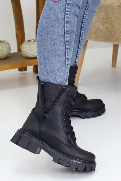 Emax Kadın Bağcıklı Fermuarlı Sim Detaylı Kalın Taban Postal Bot Kışlık Su Geçirmez - Resim 3