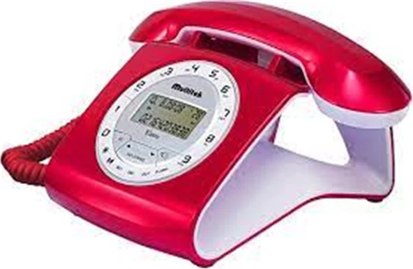 Multitek Retro Özel Tasarımlı Kablolu Siyah-Kırmızı-Gri-Turuncu-Beyaz Masa Üstü Telefon - Resim 2