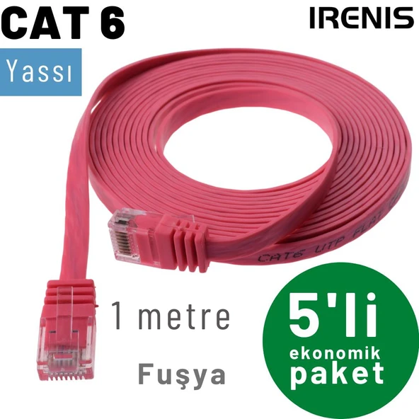 5 adet 1 Metre IRENIS CAT6 Kablo Yassı Ethernet Network Lan Ağ Kablosu - Resim 9
