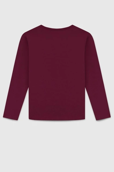 United Colors of Benetton Kız Çocuk  BNT-G23332 Uzun Kollu Tshirt Bordo - Resim 2