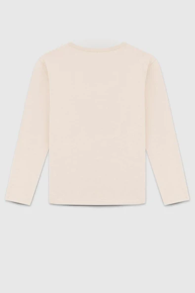 United Colors of Benetton Kız Çocuk  BNT-G23332 Uzun Kollu Tshirt Bej - Resim 2