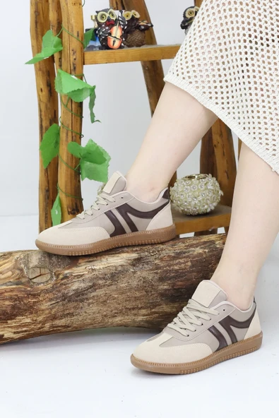 Emax Kadın Bej Kahverengi Spor Ayakkabı - Rahat Tabanlı Günlük Sneaker - Resim 2