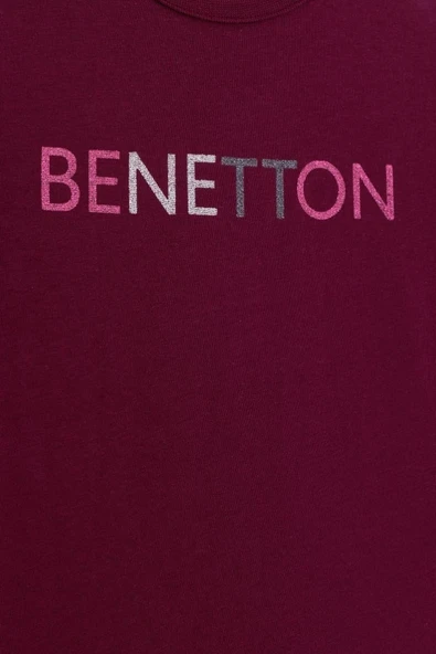 United Colors of Benetton Kız Çocuk  BNT-G23332 Uzun Kollu Tshirt Bordo - Resim 3