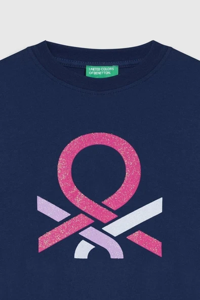 United Colors of Benetton Kız Çocuk BNT-G23331 Uzun Kollu Tshirt Lacivert - Resim 3