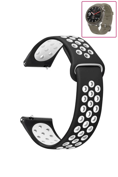 KRETON KRETON Amazfit GTR 47mm Uyumlu Kordon Yumuşak Dokulu Delikli Desenli Silikon Kayış - Resim 3