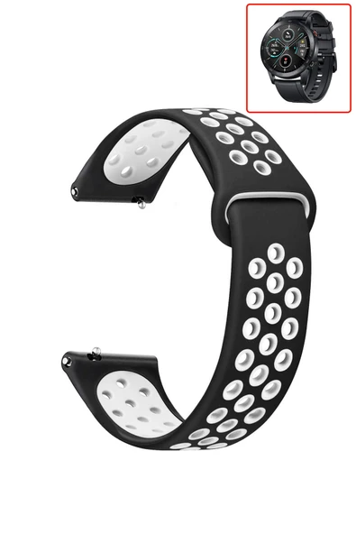 KRETON KRETON Honor Magic Watch 2 46mm Uyumlu Kordon Yumuşak Dokulu Delikli Desenli Silikon Kayış - Resim 6